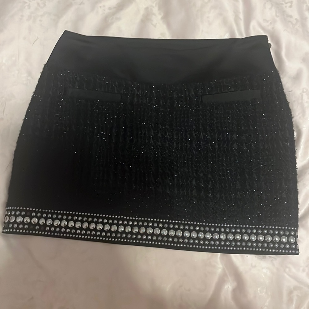 Just Cavalli Black Velvet Beaded Mini Skirt Size 40